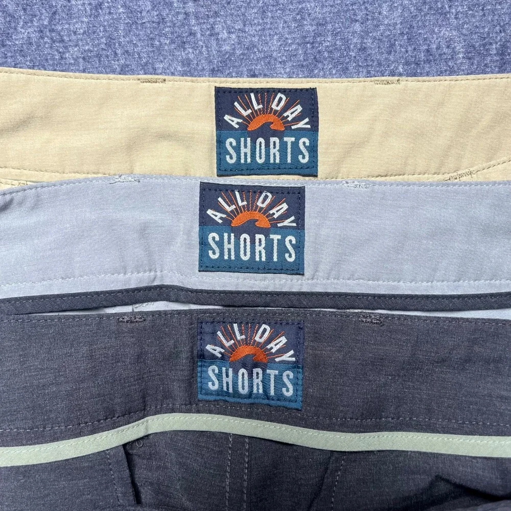 Lot of 3 Faherty All Day Shorts Mens 31 Hybrid Khaki Gray Charcoal Stretch 9in
